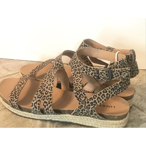 Lucky Brand Glaina Eyelash Sophia Leopard Print Suede Wedge Sandal Womens 8.5 - Picture 4 of 8